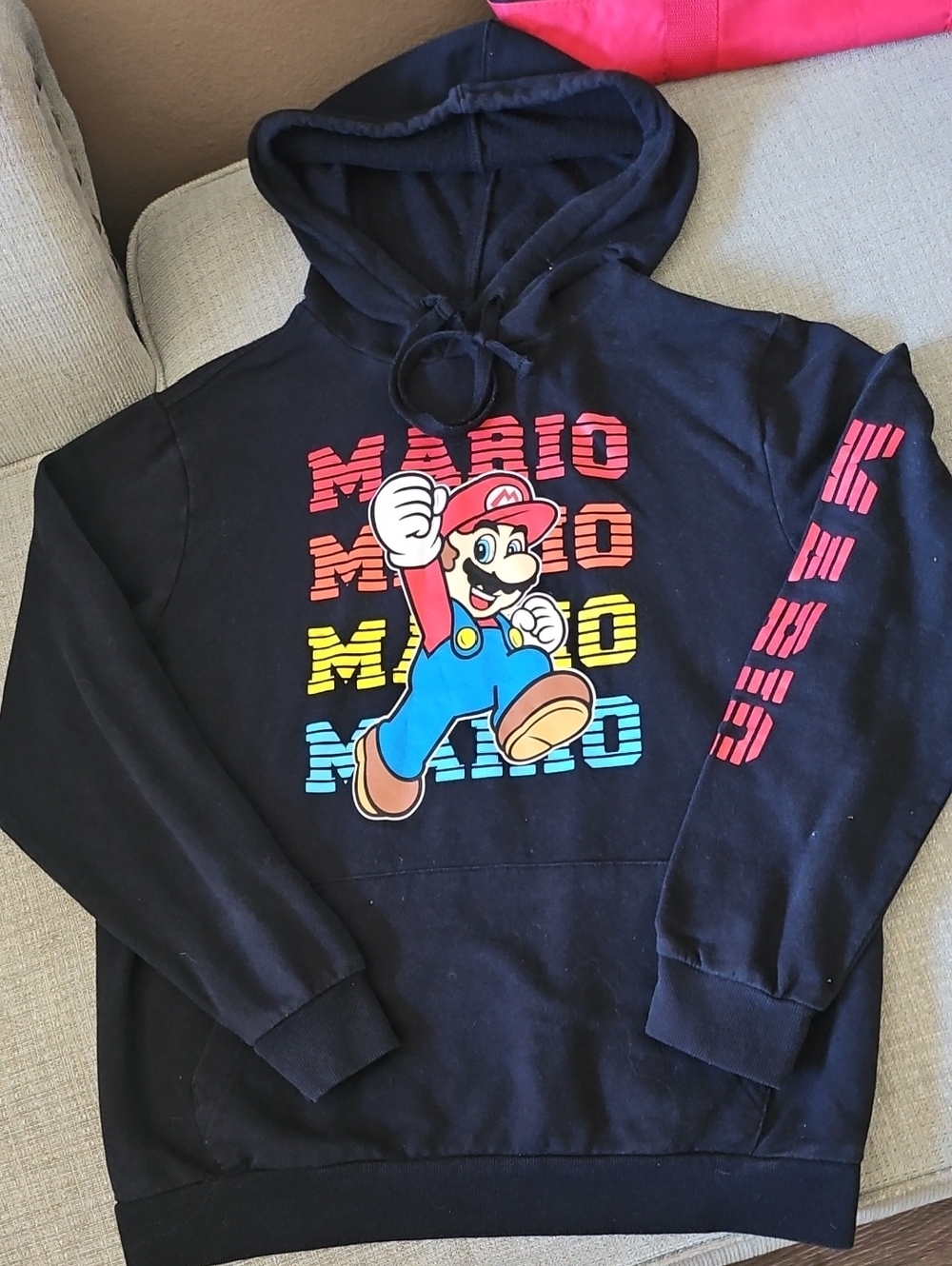 Black Crewneck Sweatshirt with Colorful Mario Graphic